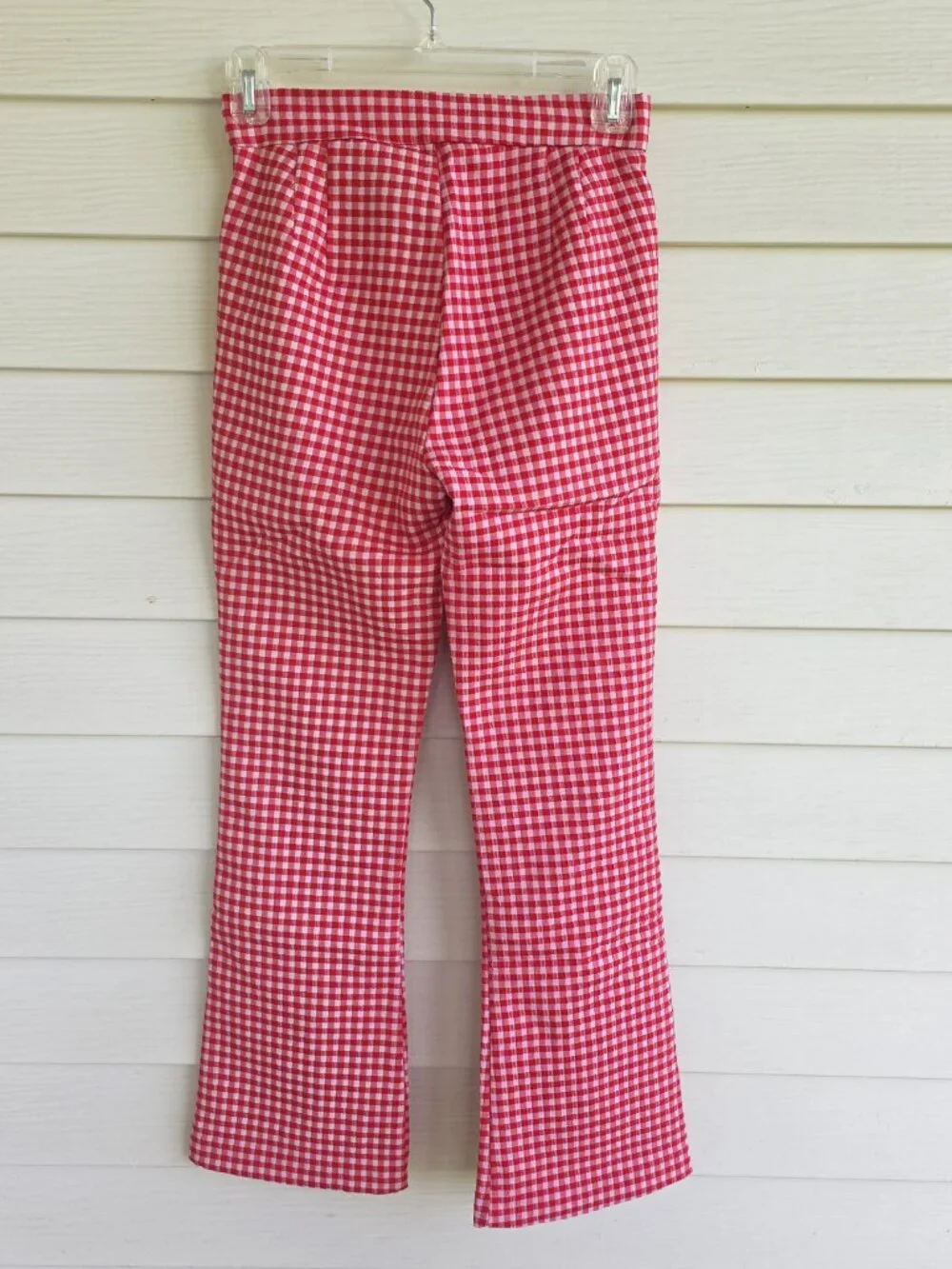 NWT Zara red and white gingham cropped flare pants - Picture 2 of 5